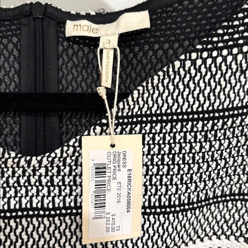 NWT [Maje] Jacquard Striped Fringe Short-Sleeve Mini Dress Women’s US L / FR 3 - Picture 11 of 13